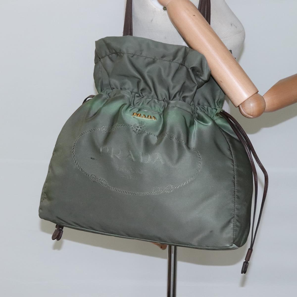 PRADA Shoulder Bag Nylon Khaki Auth bs23949