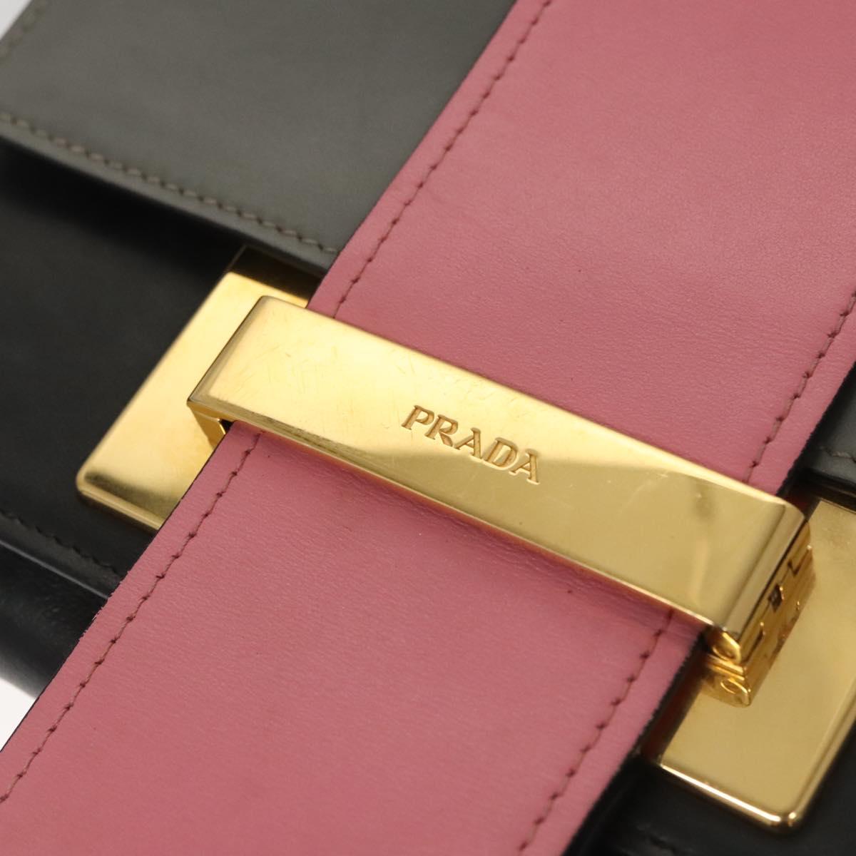 PRADA Chain Shoulder Bag Leather Gray Gold Auth bs23951