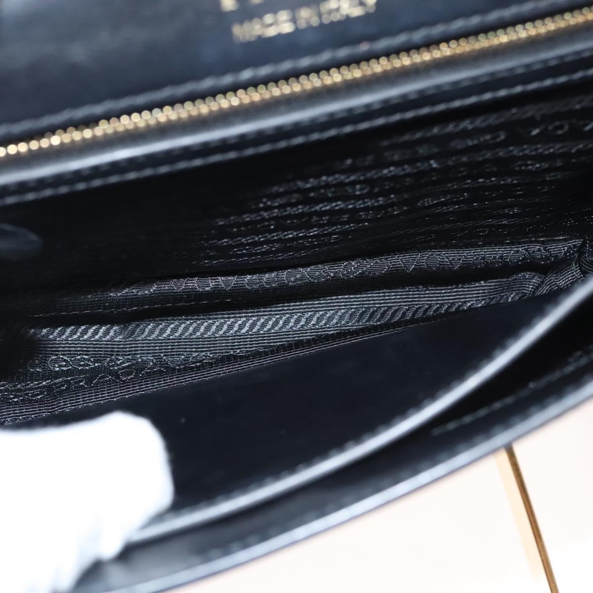 PRADA Chain Shoulder Bag Leather Gray Gold Auth bs23951