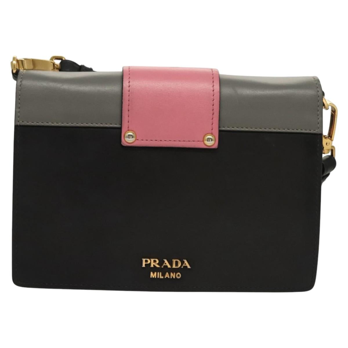PRADA Chain Shoulder Bag Leather Gray Gold Auth bs23951