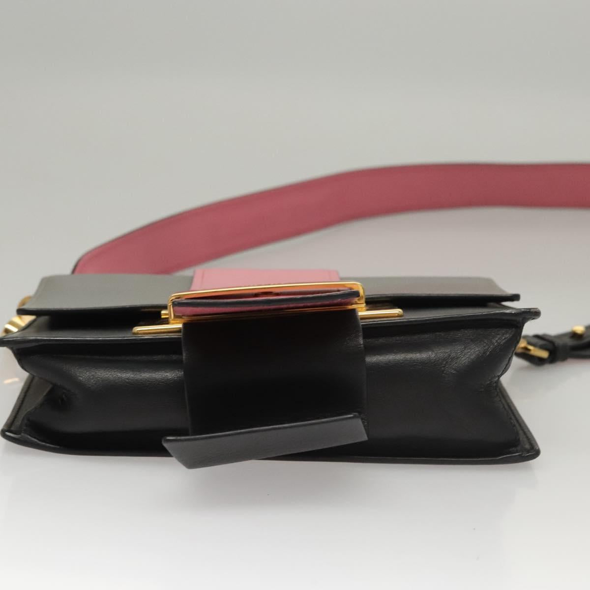 PRADA Chain Shoulder Bag Leather Gray Gold Auth bs23951