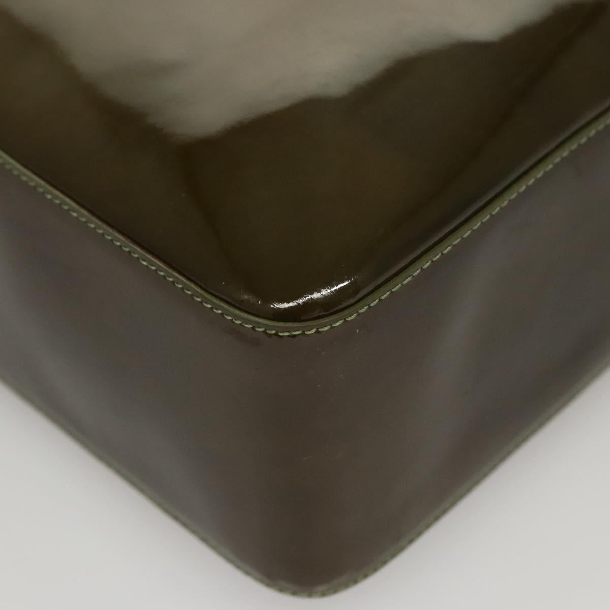 CHANEL Hand Bag Enamel Khaki CC Auth bs23971