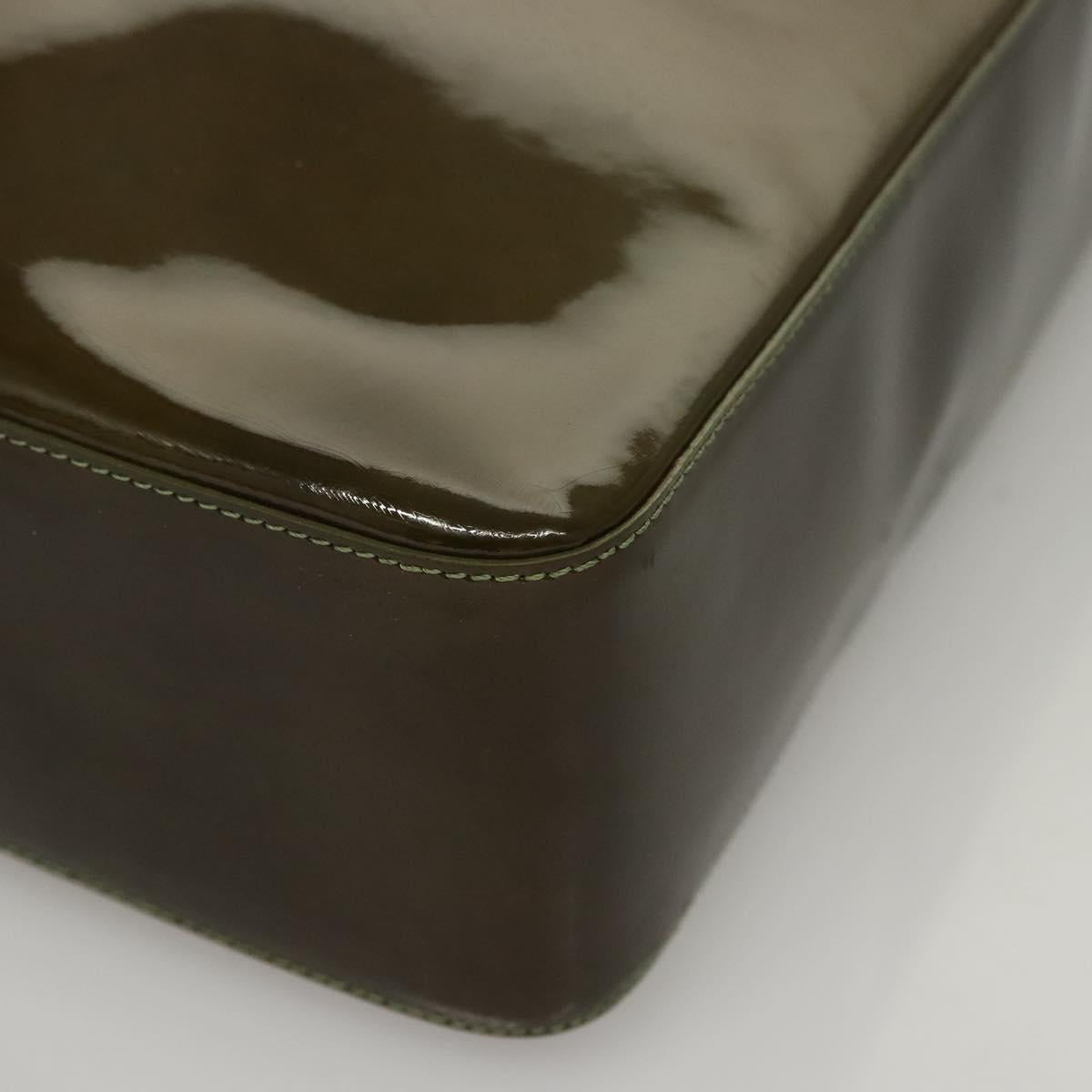 CHANEL Hand Bag Enamel Khaki CC Auth bs23971