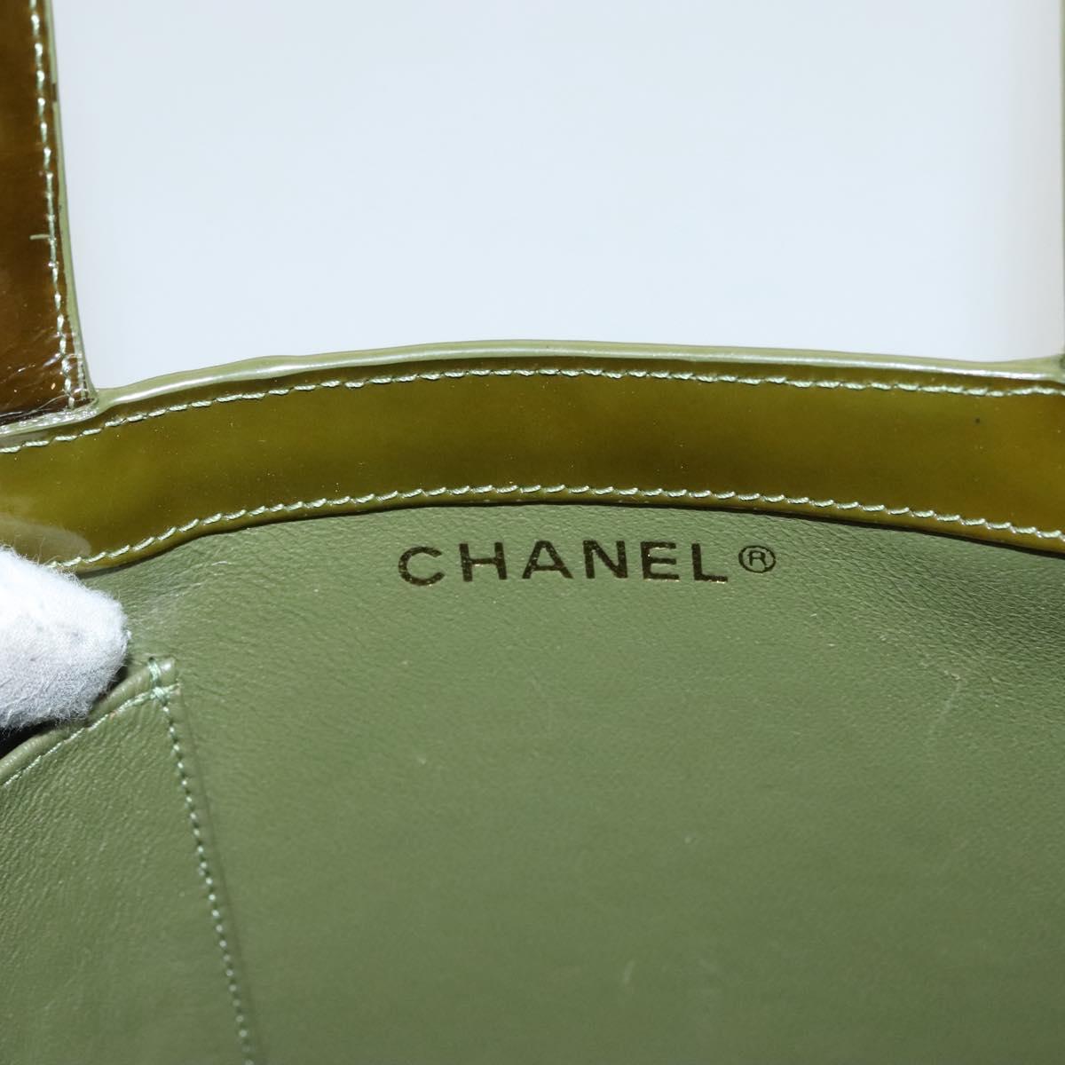 CHANEL Hand Bag Enamel Khaki CC Auth bs23971