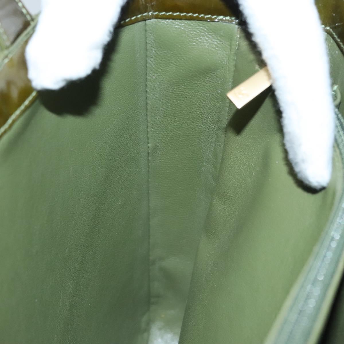 CHANEL Hand Bag Enamel Khaki CC Auth bs23971