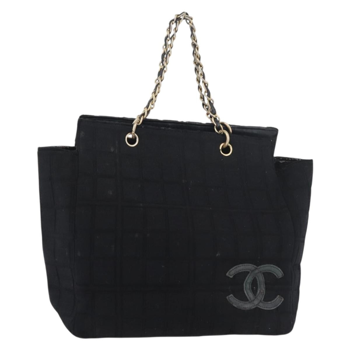 CHANEL Chain Hand Bag Cotton Black Gold CC Auth bs23972