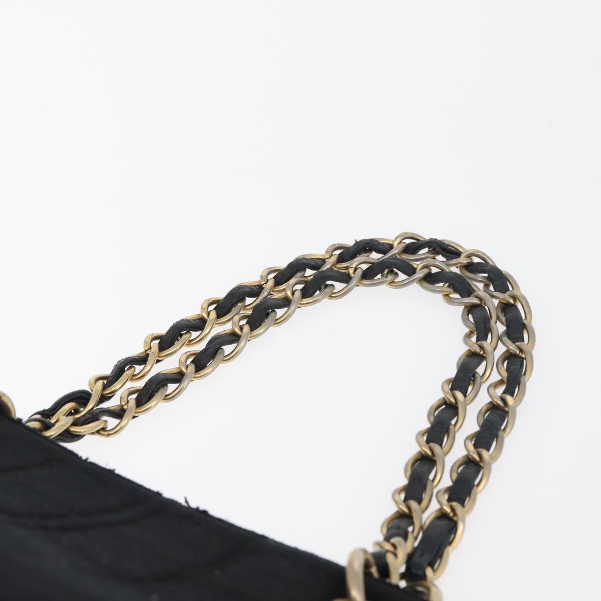 CHANEL Chain Hand Bag Cotton Black Gold CC Auth bs23972