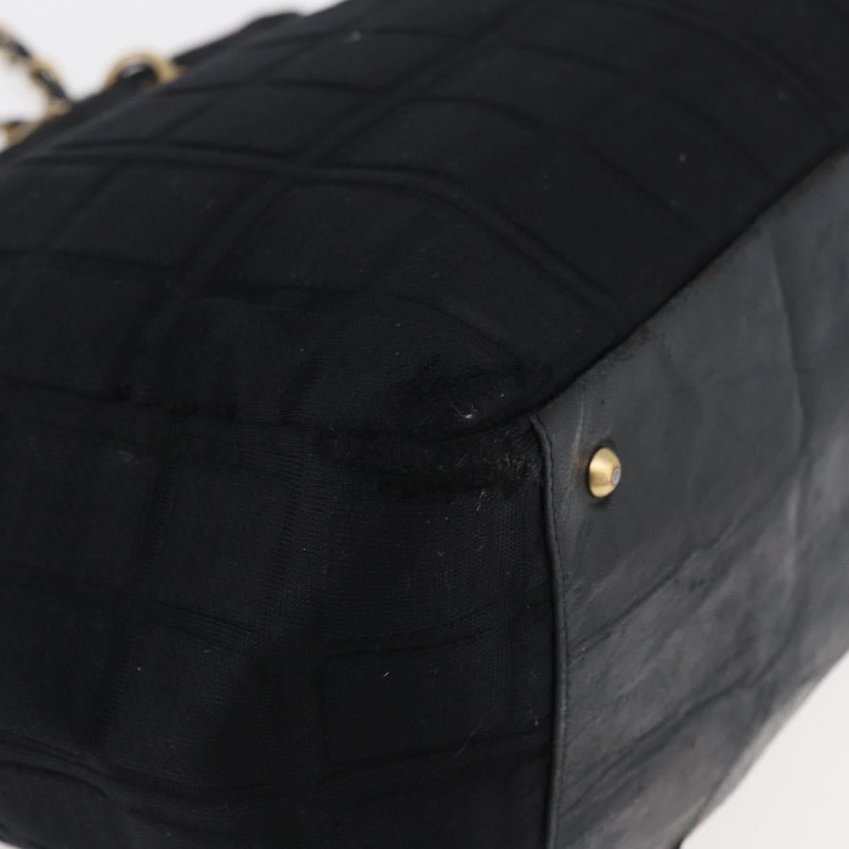 CHANEL Chain Hand Bag Cotton Black Gold CC Auth bs23972