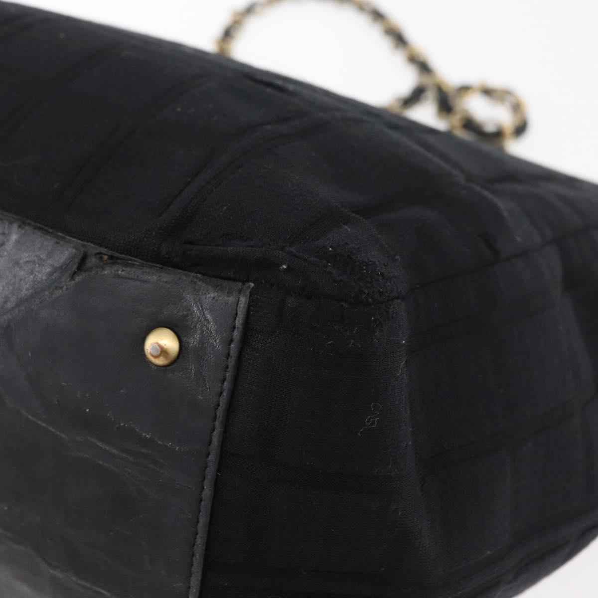 CHANEL Chain Hand Bag Cotton Black Gold CC Auth bs23972