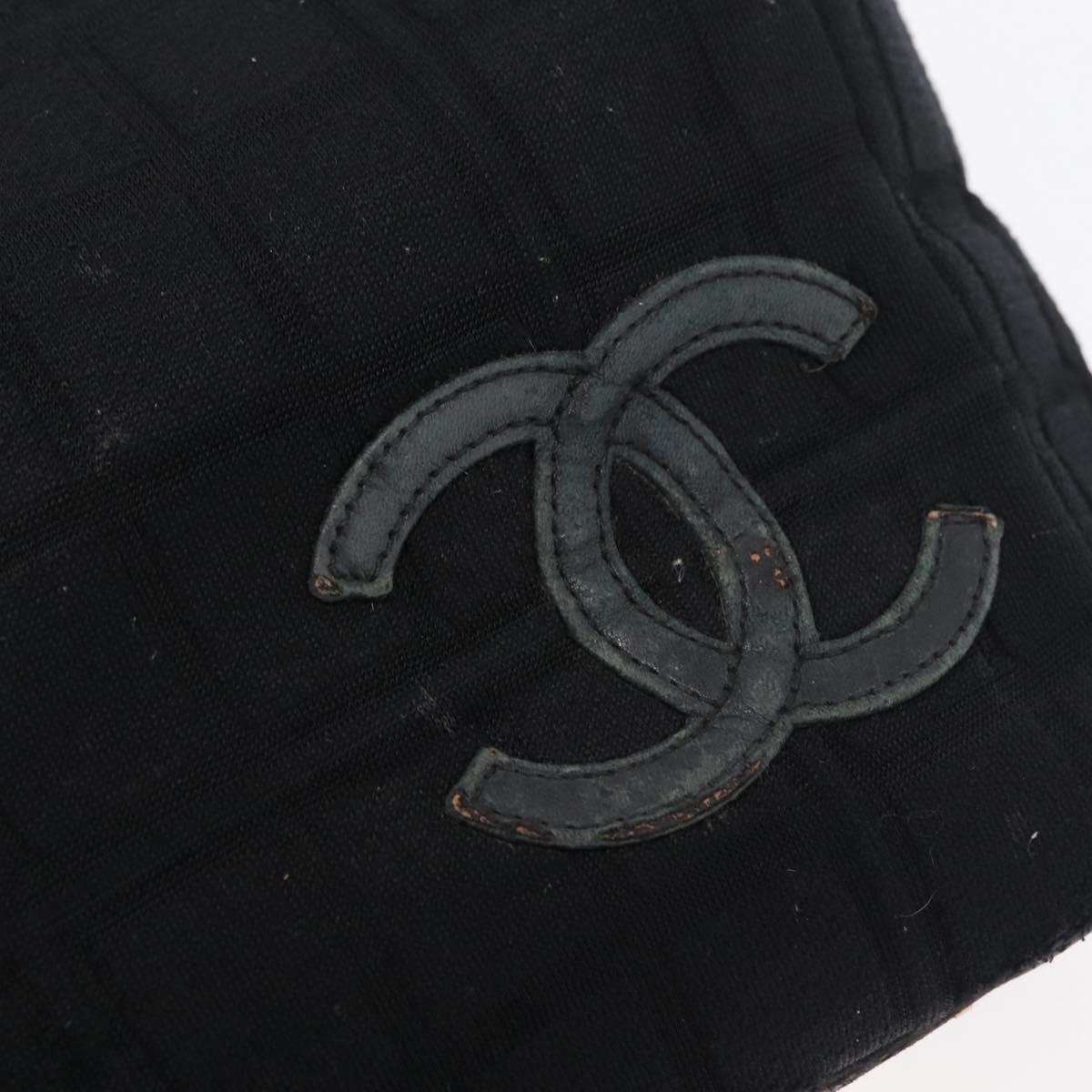 CHANEL Chain Hand Bag Cotton Black Gold CC Auth bs23972
