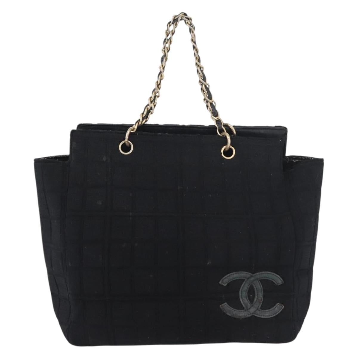 CHANEL Chain Hand Bag Cotton Black Gold CC Auth bs23972