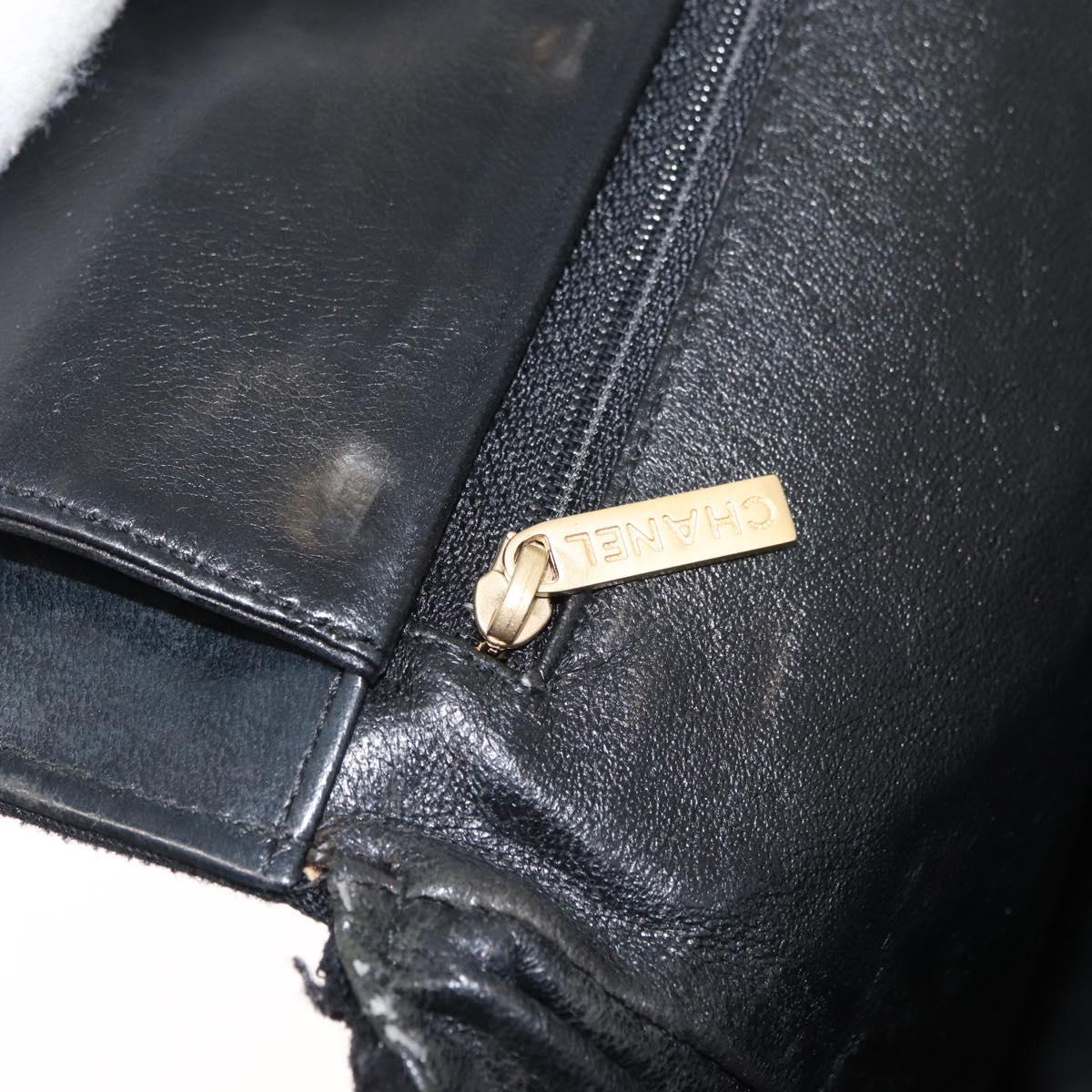 CHANEL Chain Hand Bag Cotton Black Gold CC Auth bs23972