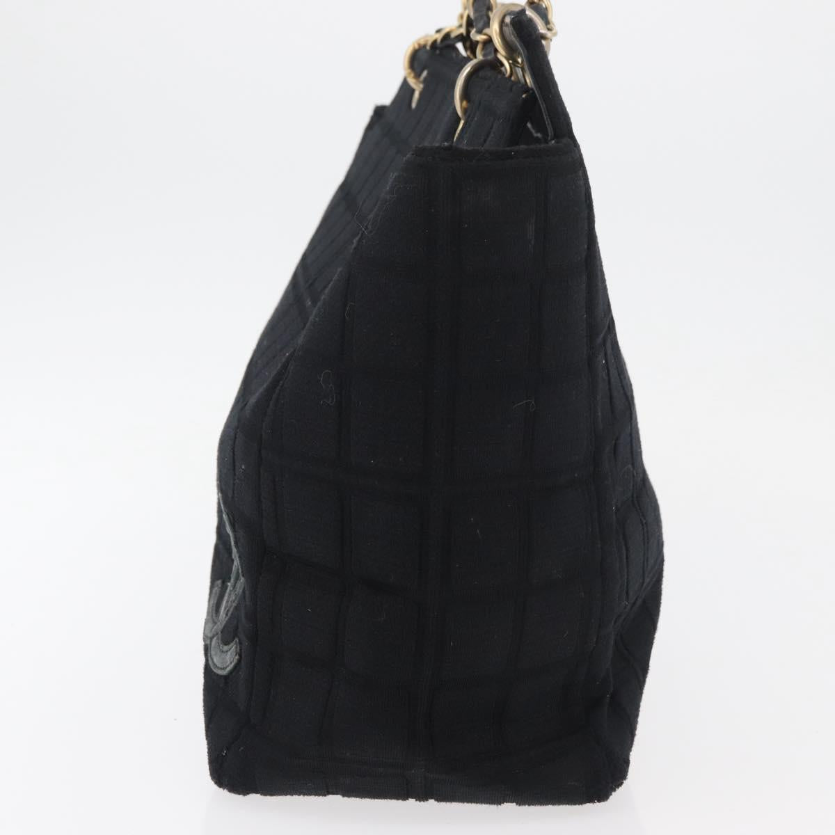 CHANEL Chain Hand Bag Cotton Black Gold CC Auth bs23972