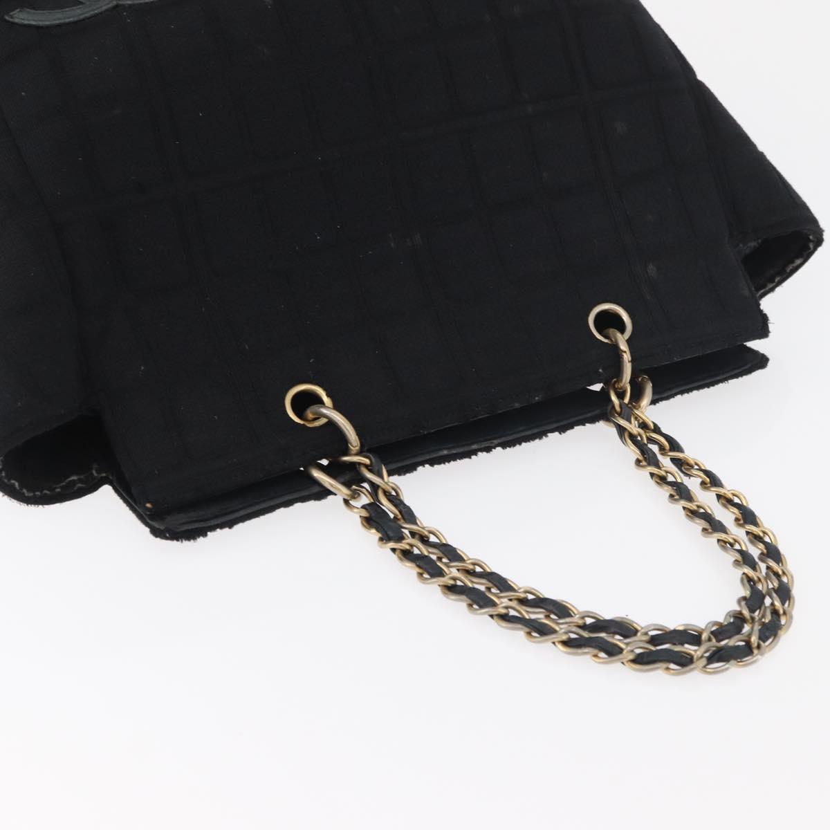 CHANEL Chain Hand Bag Cotton Black Gold CC Auth bs23972