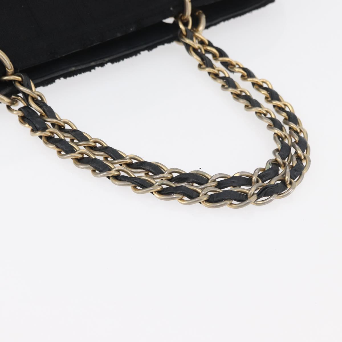 CHANEL Chain Hand Bag Cotton Black Gold CC Auth bs23972
