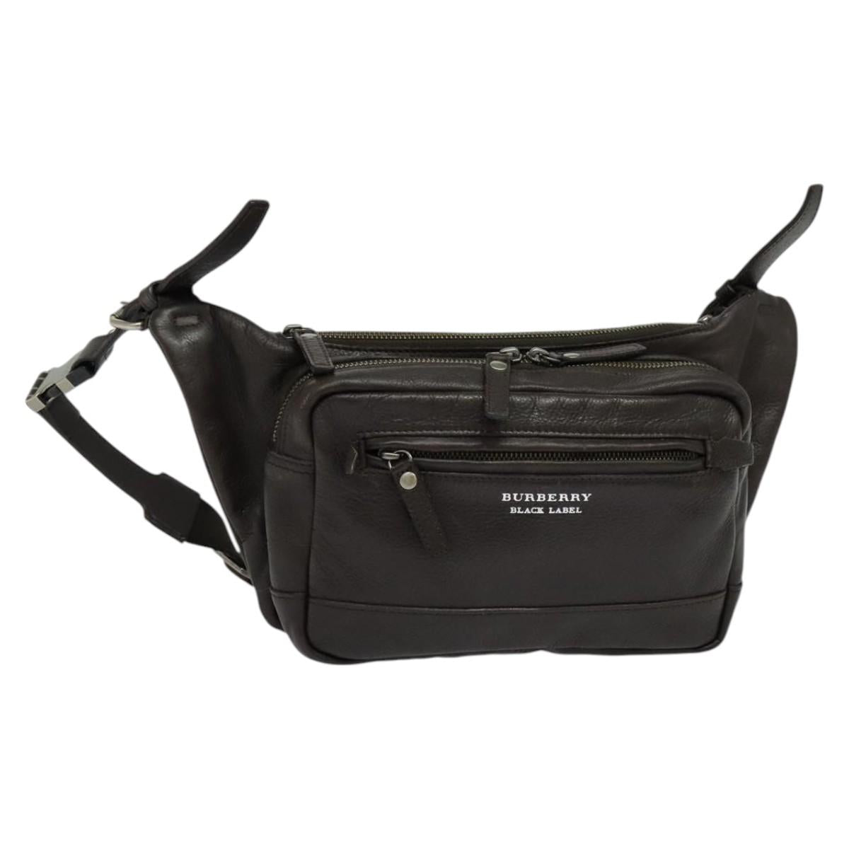 BURBERRY Black label Body Bag Leather Brown Auth bs23978