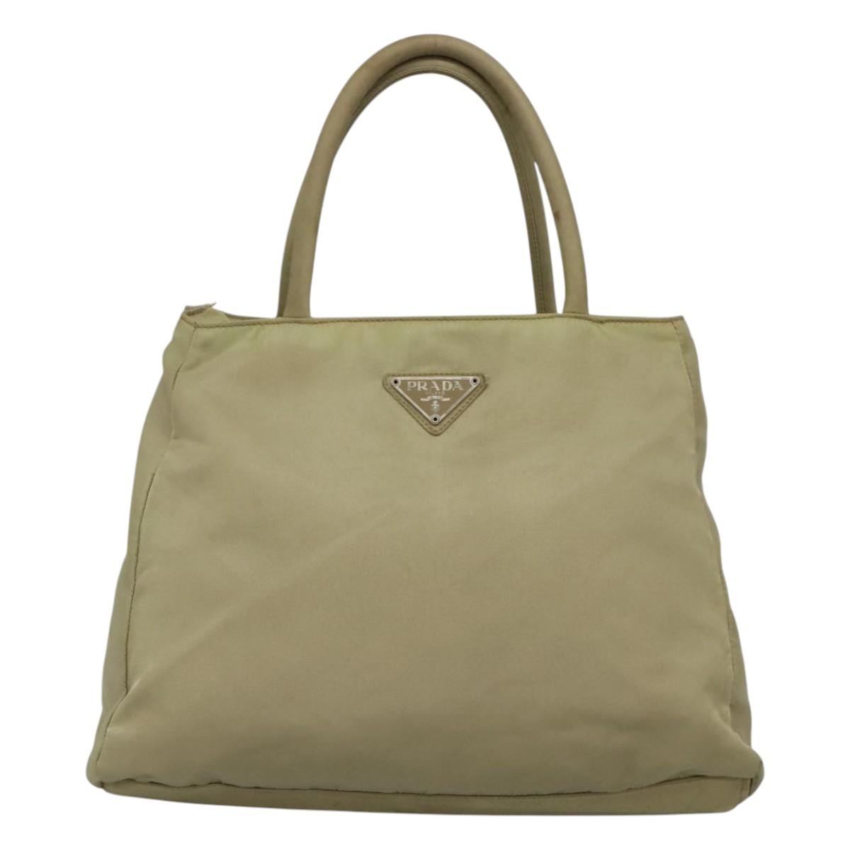PRADA Hand Bag Nylon Beige Auth bs23980