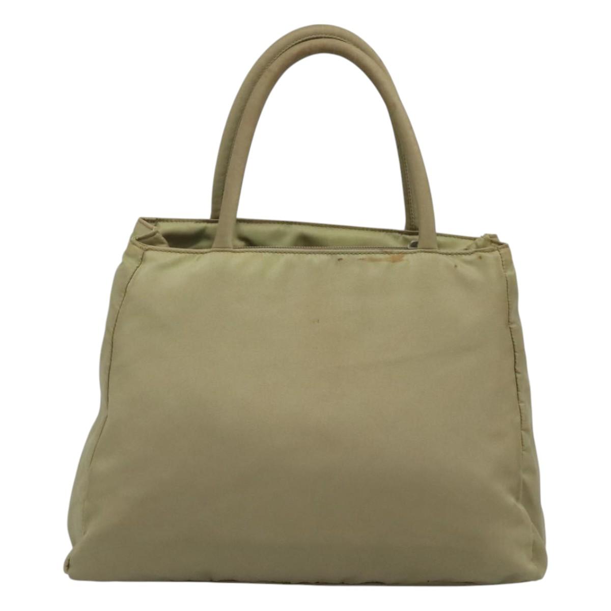PRADA Hand Bag Nylon Beige Auth bs23980