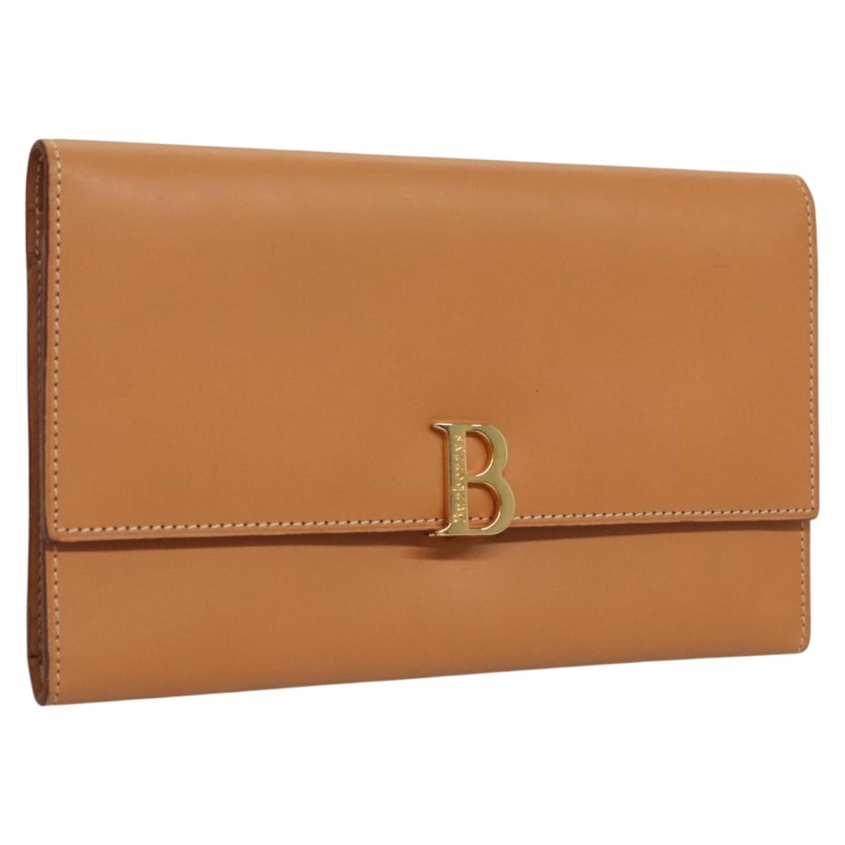 Burberrys Wallet Leather Beige Gold Auth bs23983