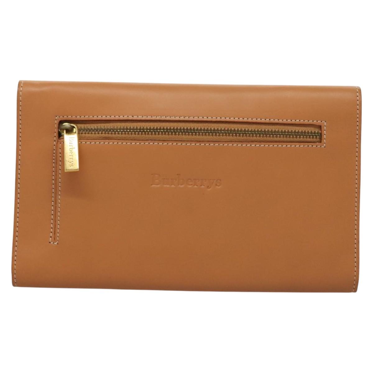 Burberrys Wallet Leather Beige Gold Auth bs23983