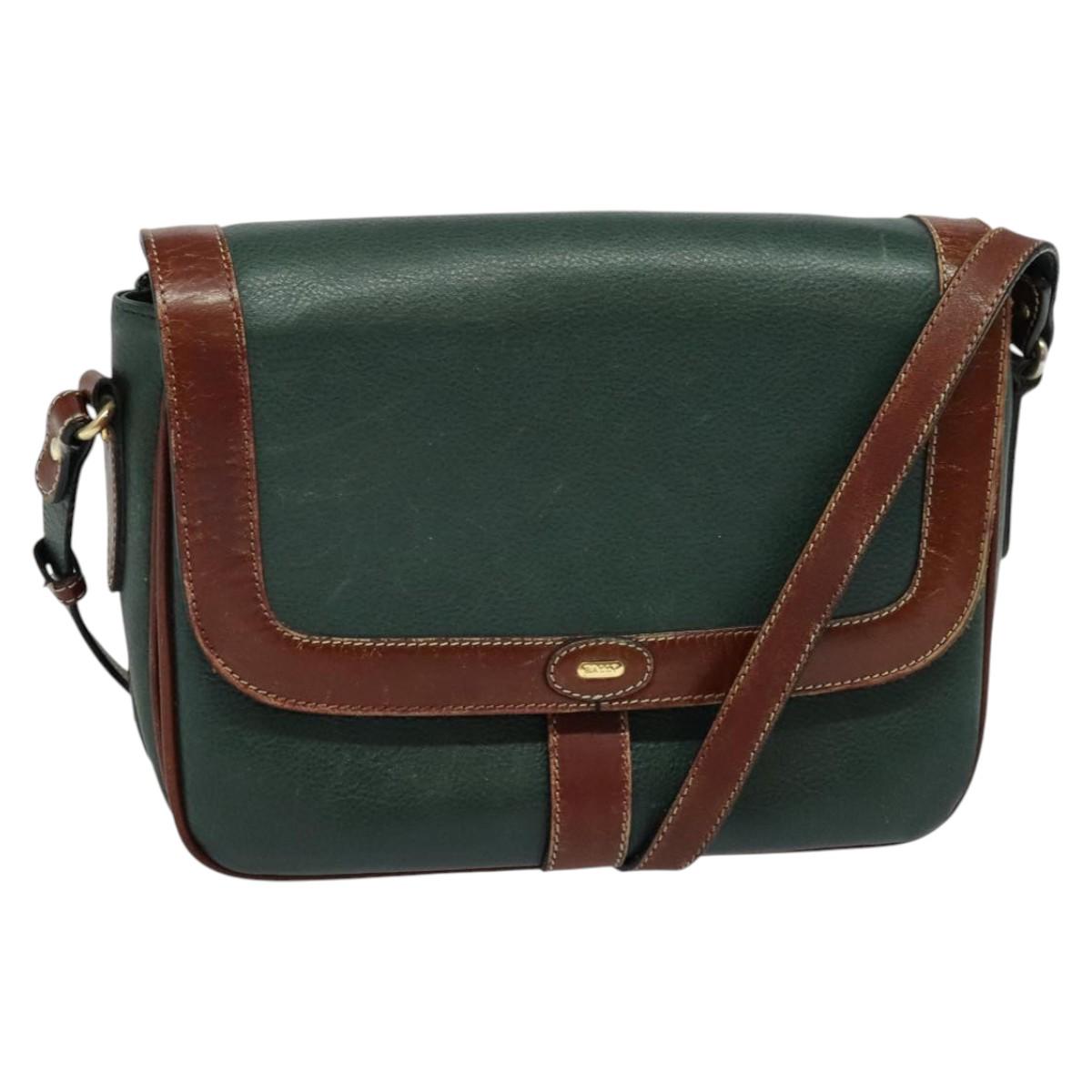 BALLY Shoulder Bag Leather Green Auth bs24013