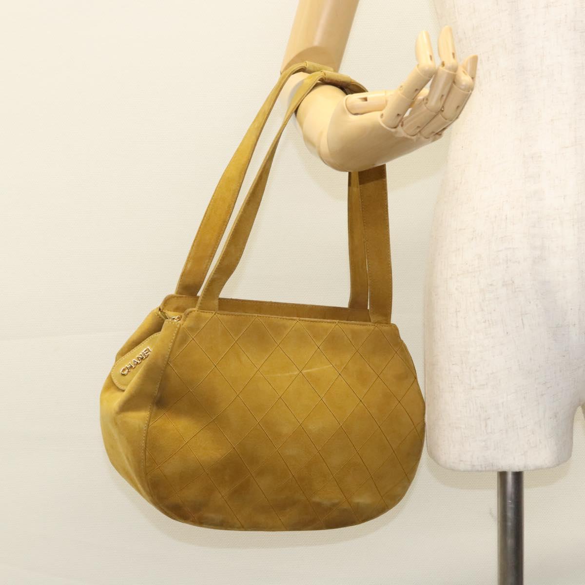 CHANEL Matelasse Hand Bag Suede Yellow CC Auth bs24019
