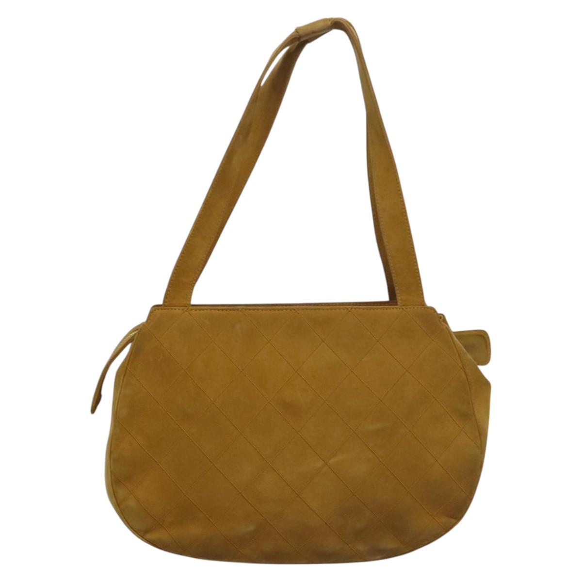CHANEL Matelasse Hand Bag Suede Yellow CC Auth bs24019