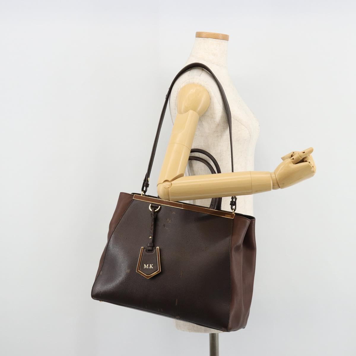 FENDI To joule Tote Bag Leather 2way Brown Gold Auth bs24036