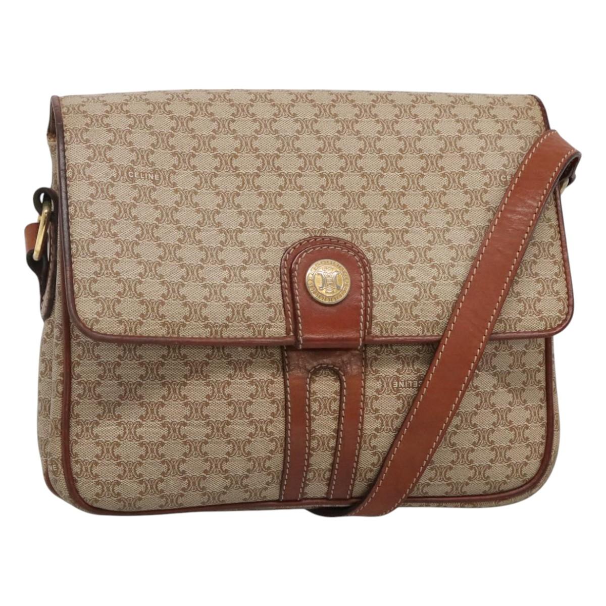 CELINE Macadam Canvas Shoulder Bag PVC Beige Gold Auth bs24047