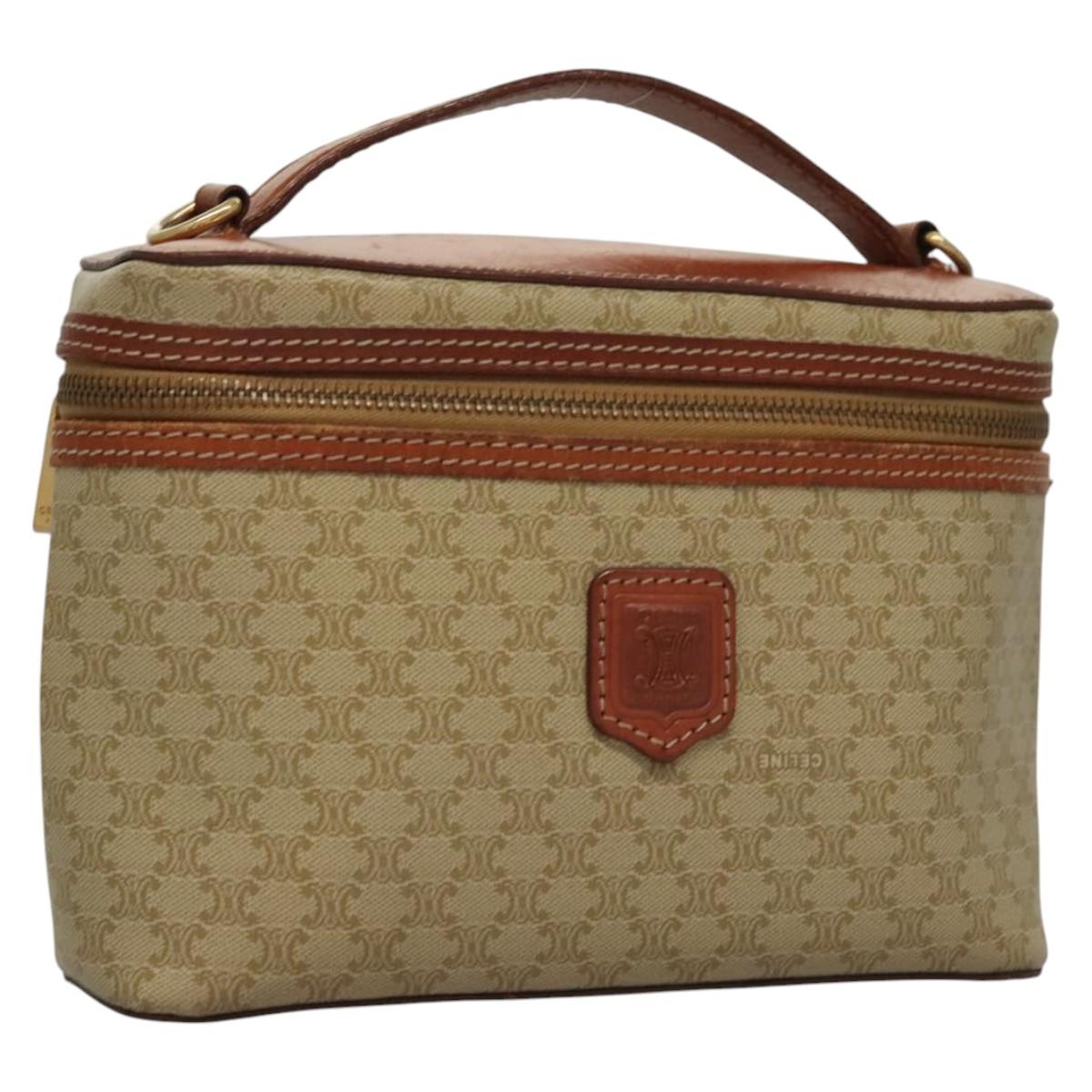 CELINE Macadam Canvas Vanity Pouch PVC Beige Gold Auth bs24048
