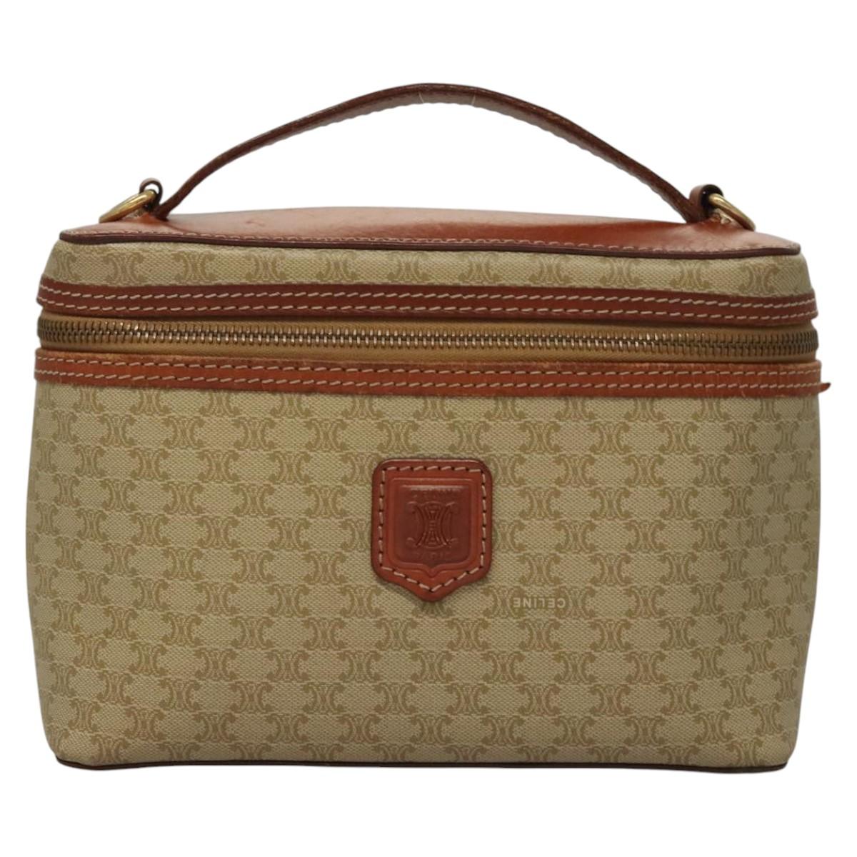 CELINE Macadam Canvas Vanity Pouch PVC Beige Gold Auth bs24048