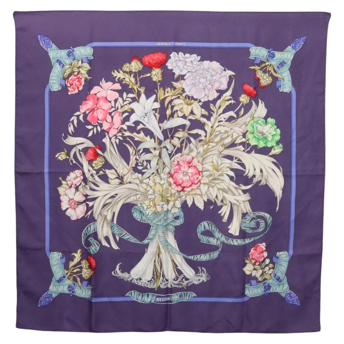 HERMES Carre 90 Scarf ""REGINA"" Silk Purple Auth bs24064