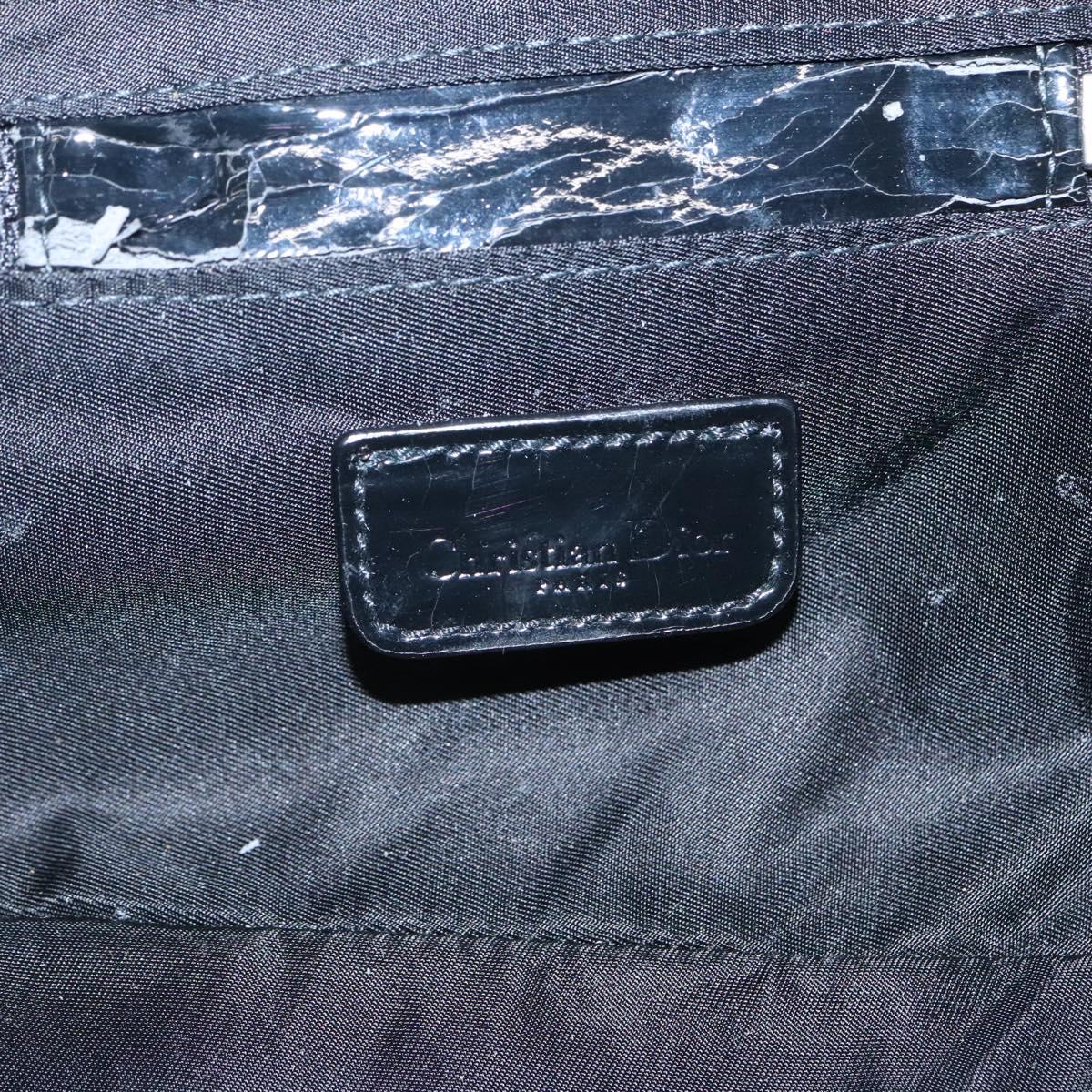 Christian Dior Trotter Canvas Vanity Chain Pouch Black Silver Auth bs24090