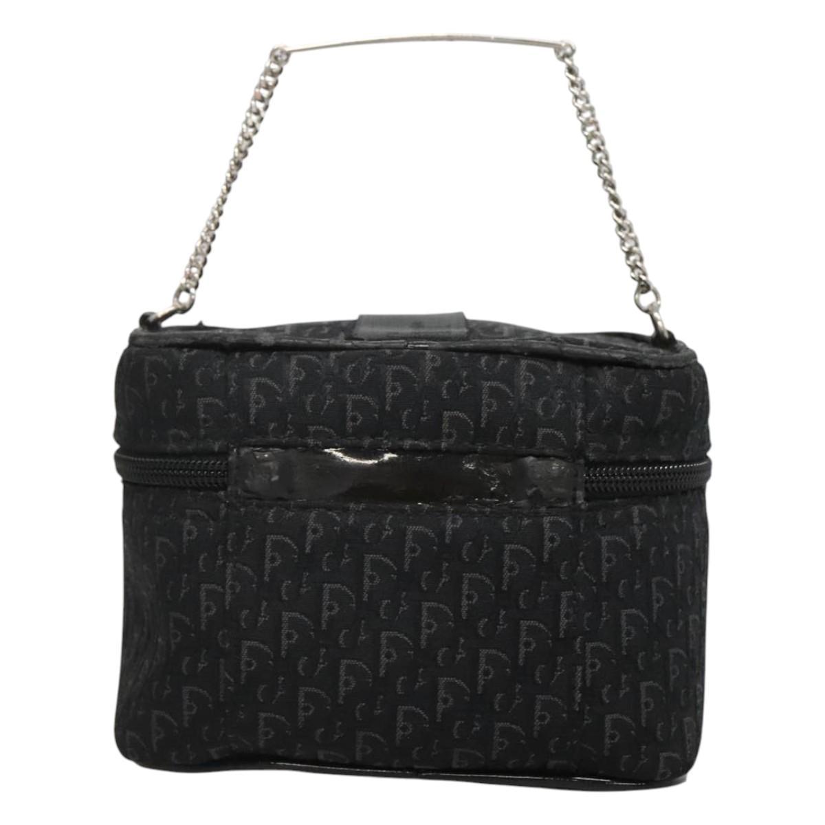 Christian Dior Trotter Canvas Vanity Chain Pouch Black Silver Auth bs24090
