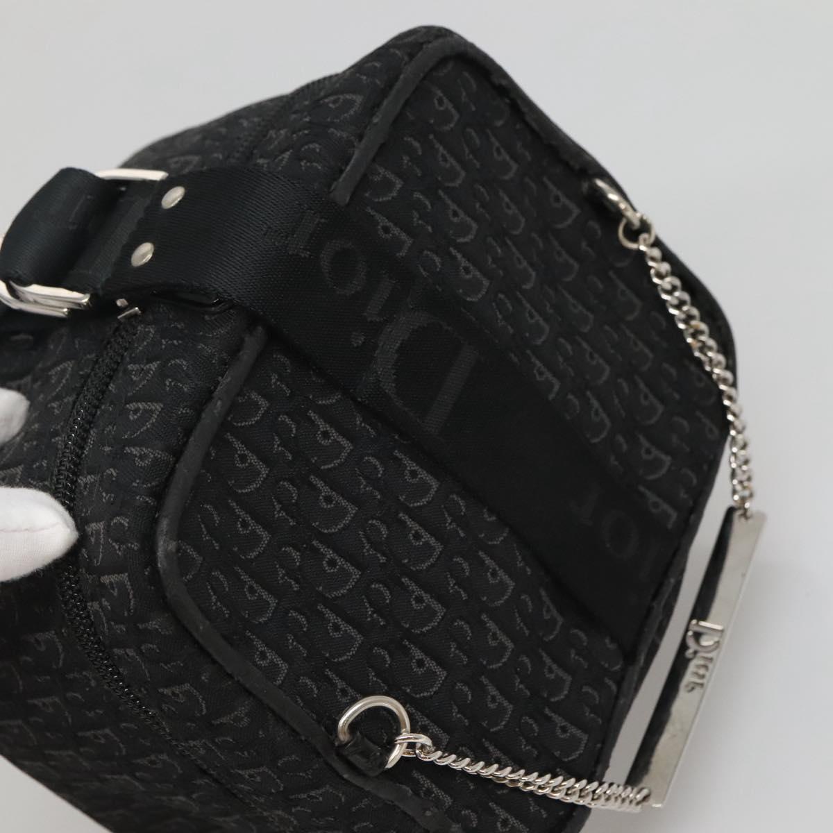 Christian Dior Trotter Canvas Vanity Chain Pouch Black Silver Auth bs24090