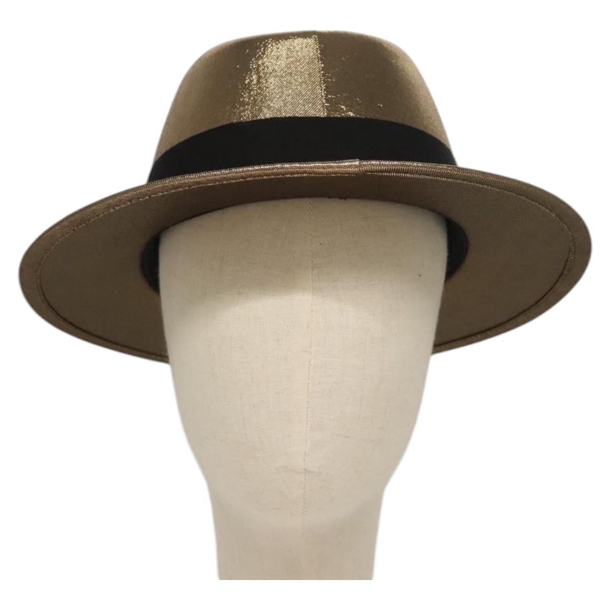 SAINT LAURENT Hat Canvas Gold Tone Auth bs24106