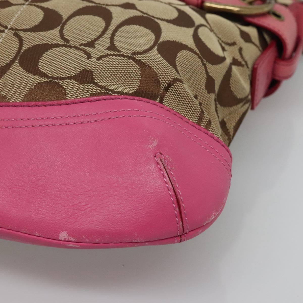 Coach Signature Shoulder Bag Canvas Beige Pink Auth bs24115