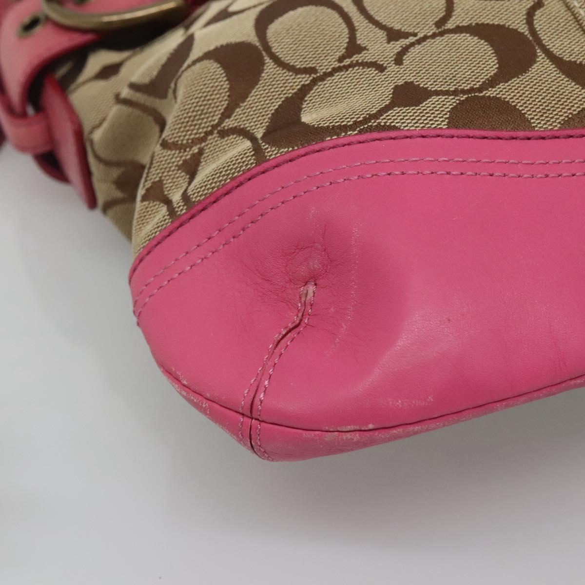 Coach Signature Shoulder Bag Canvas Beige Pink Auth bs24115