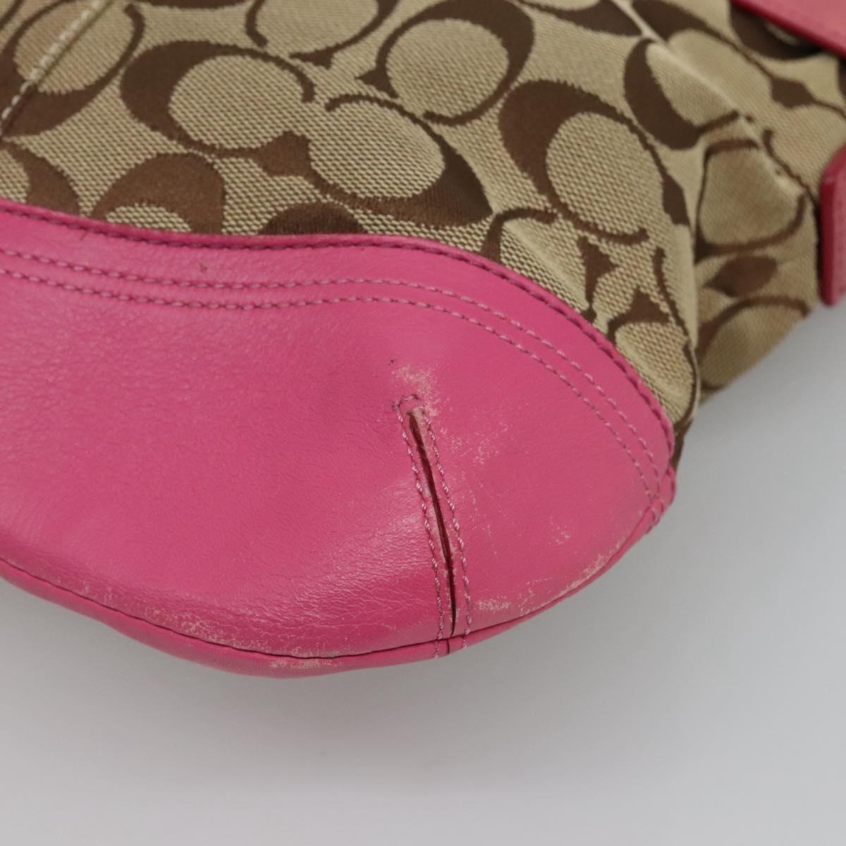 Coach Signature Shoulder Bag Canvas Beige Pink Auth bs24115