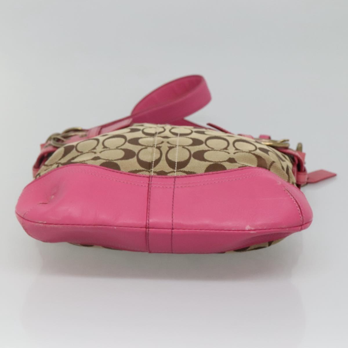 Coach Signature Shoulder Bag Canvas Beige Pink Auth bs24115