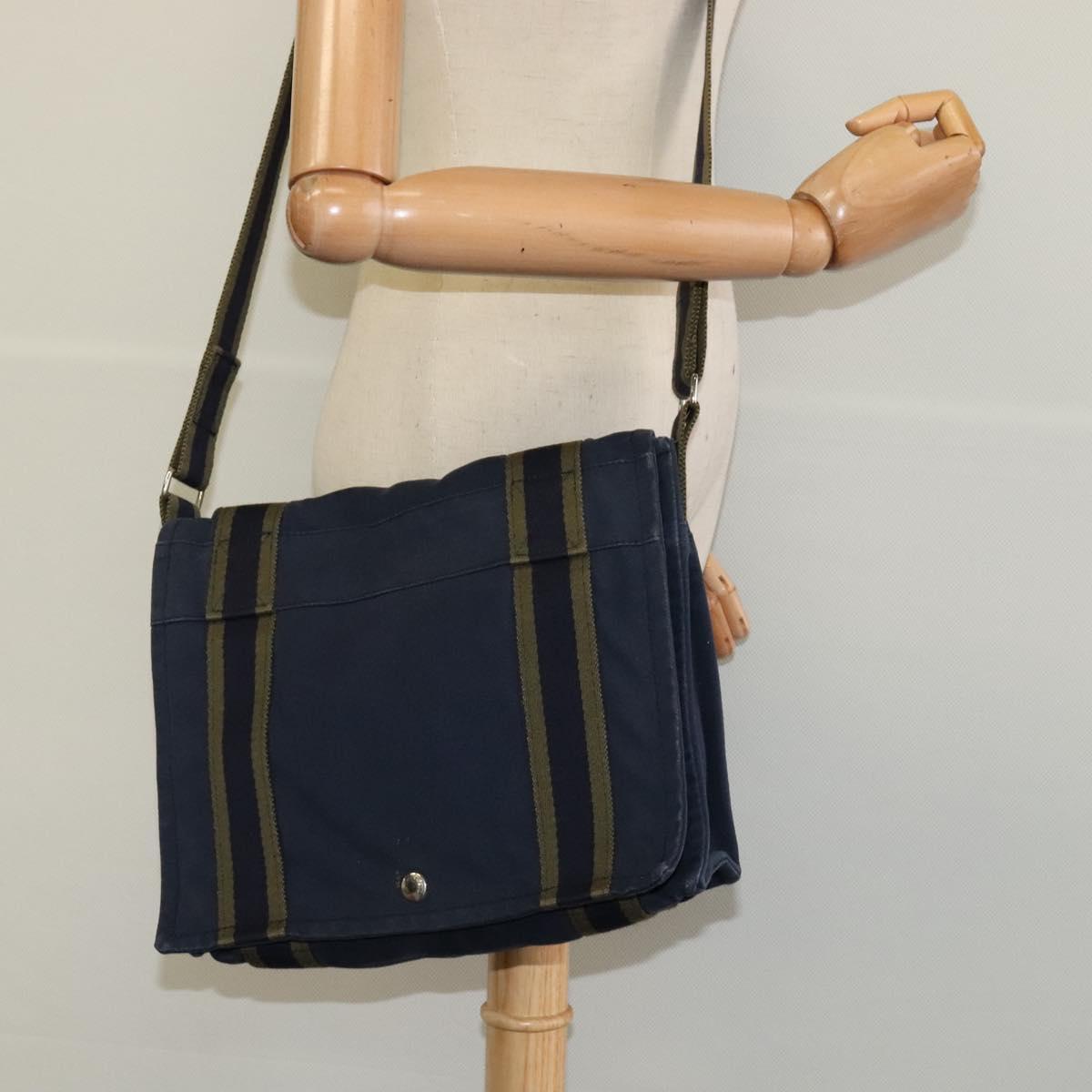 HERMES Fourre Tout Bassas PM Shoulder Bag Canvas Navy Auth bs24154