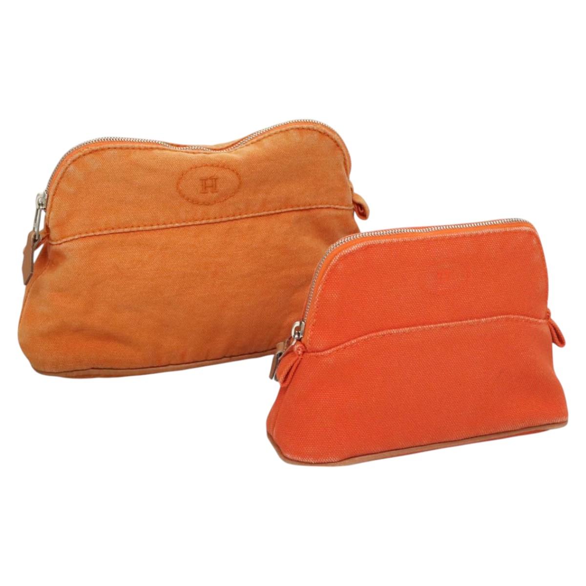 HERMES Bolide Pouch Canvas 2Set Orange Brown Auth bs24160
