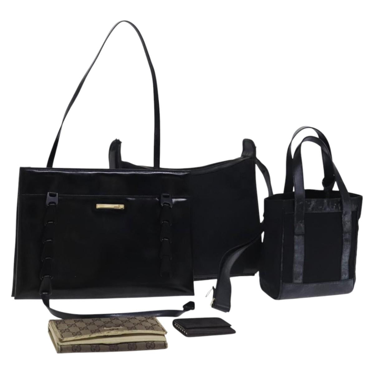 GUCCI GG Canvas Shoulder Bag Patent leather 5Set Black Auth bs24165