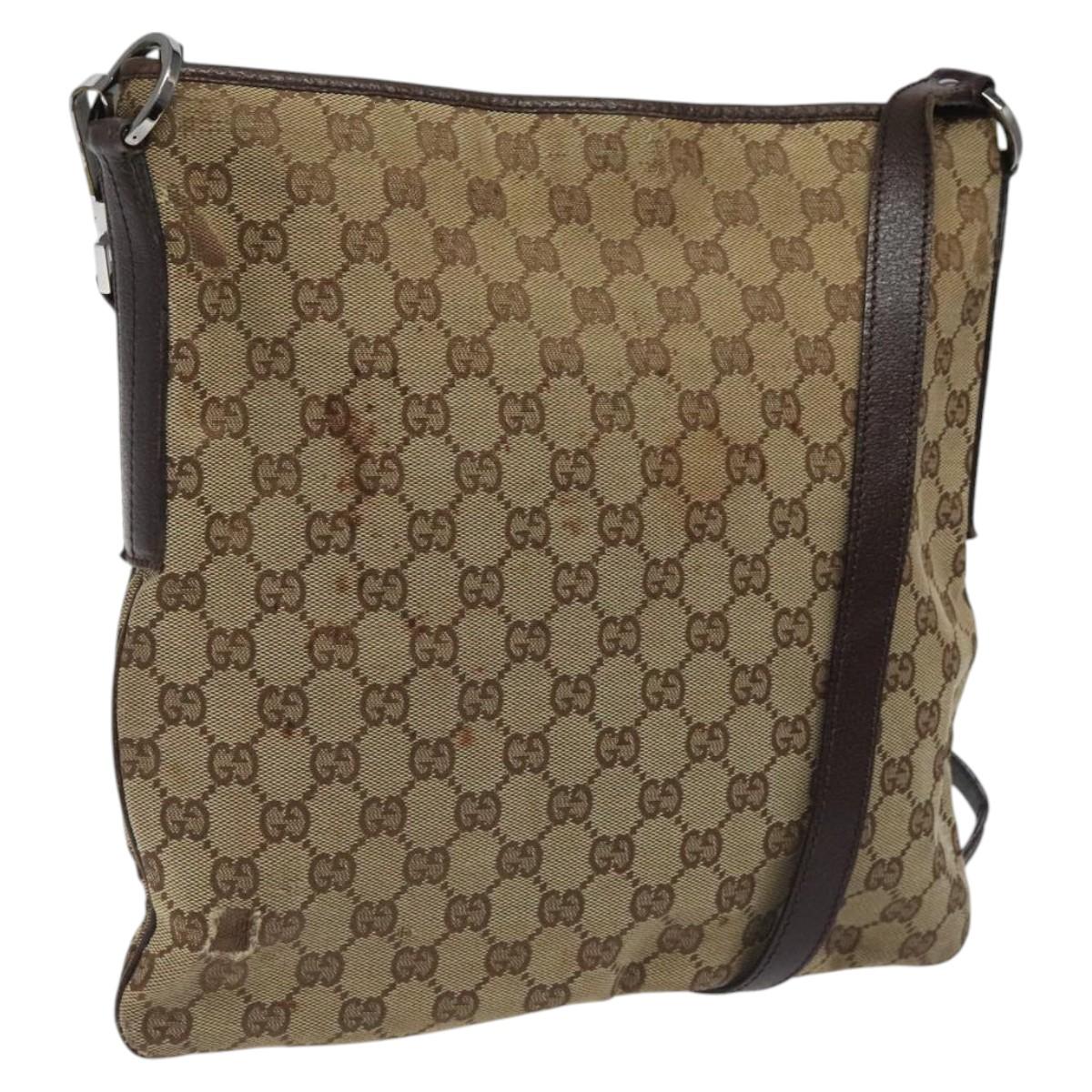 GUCCI GG Canvas Shoulder Bag Beige Silver 113013 Auth bs24169