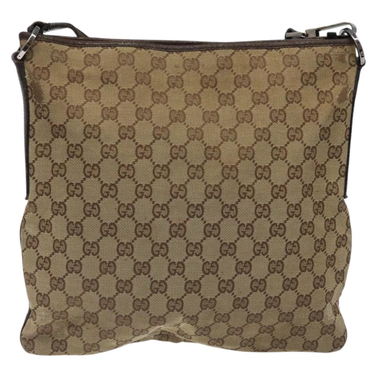 GUCCI GG Canvas Shoulder Bag Beige Silver 113013 Auth bs24169