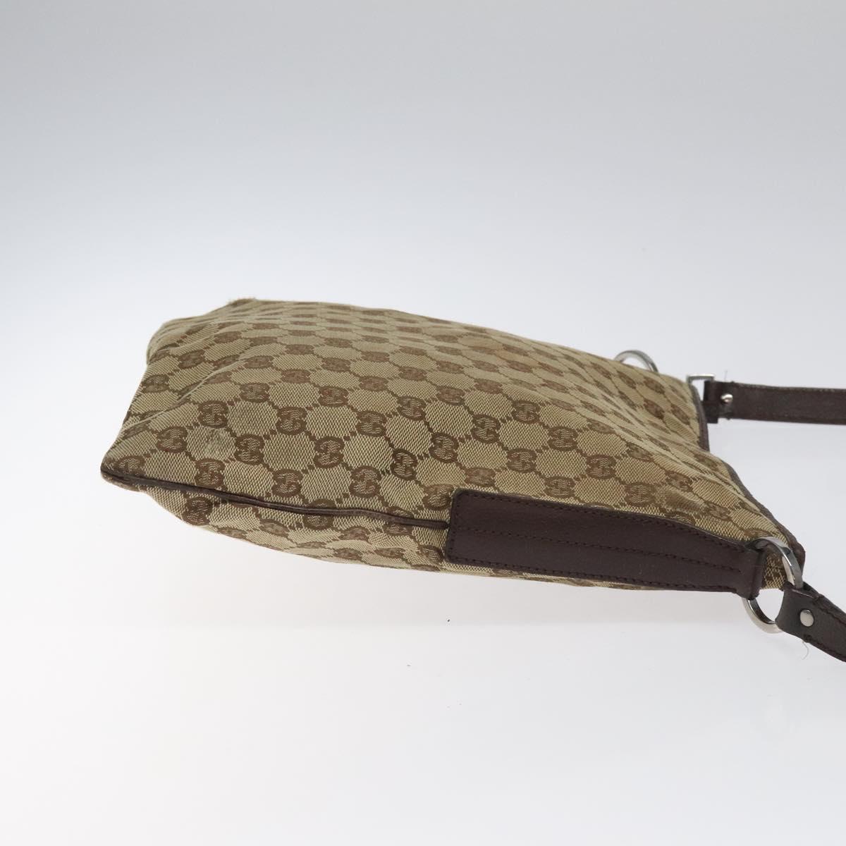 GUCCI GG Canvas Shoulder Bag Beige Silver 113013 Auth bs24169