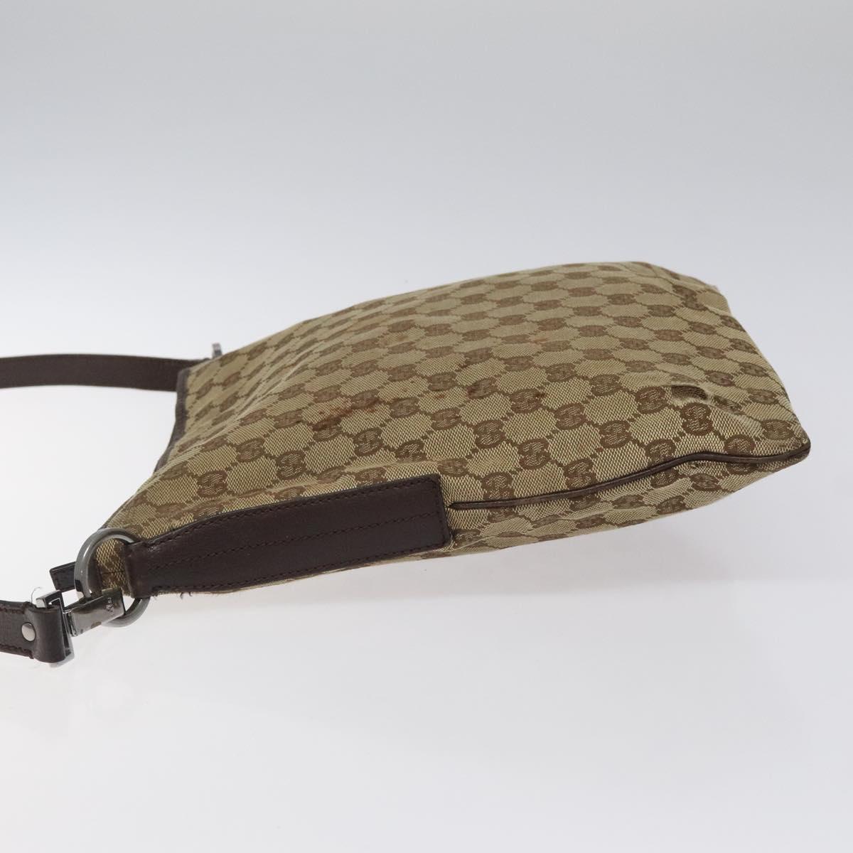 GUCCI GG Canvas Shoulder Bag Beige Silver 113013 Auth bs24169