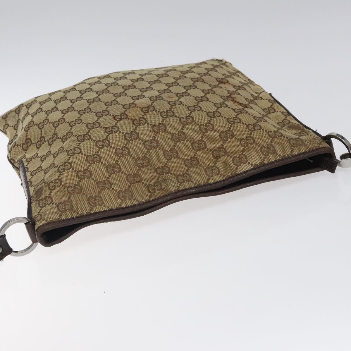GUCCI GG Canvas Shoulder Bag Beige Silver 113013 Auth bs24169