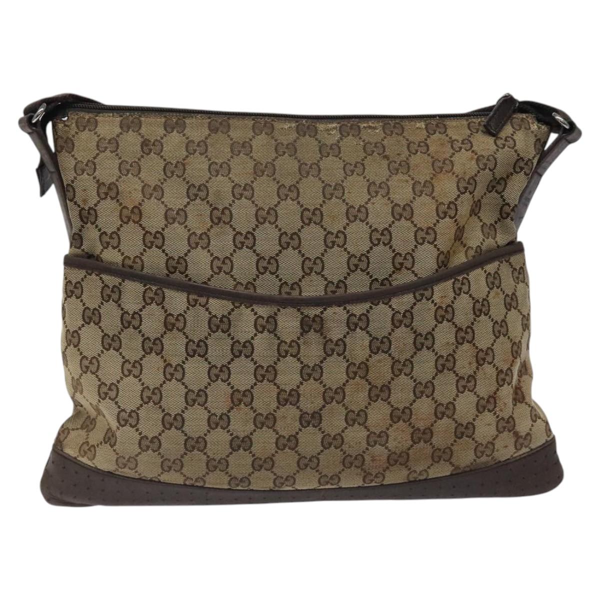 GUCCI GG Canvas Shoulder Bag Beige Silver 145856 Auth bs24170