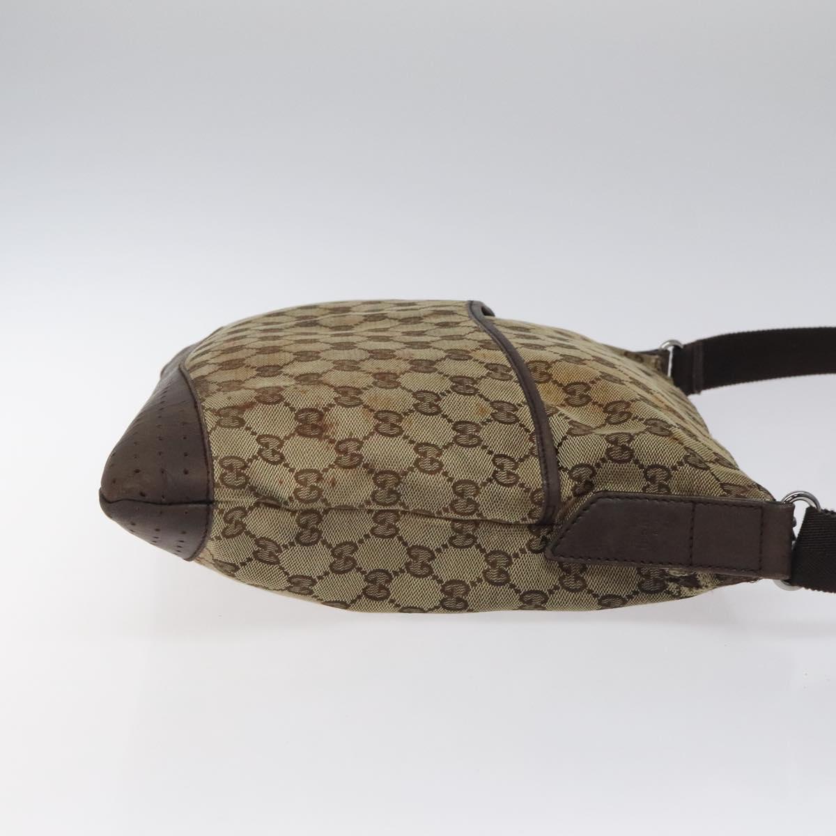 GUCCI GG Canvas Shoulder Bag Beige Silver 145856 Auth bs24170